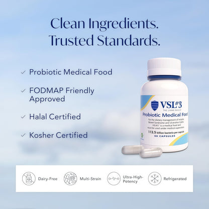 VSL#3® Probiotics for Digestive Health, IBS & UC Symptoms - 112.5B CFUs, High-Potency, Multi-Strain, Live, Refrigerated Probiotic, Medical Food for Gut Health Support in Men & Women, 60 Capsules