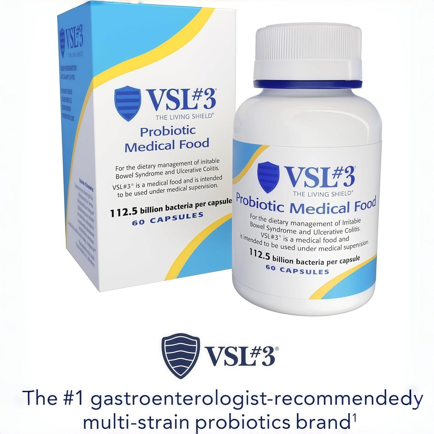 VSL#3® Probiotics for Digestive Health, IBS & UC Symptoms - 112.5B CFUs, High-Potency, Multi-Strain, Live, Refrigerated Probiotic, Medical Food for Gut Health Support in Men & Women, 60 Capsules